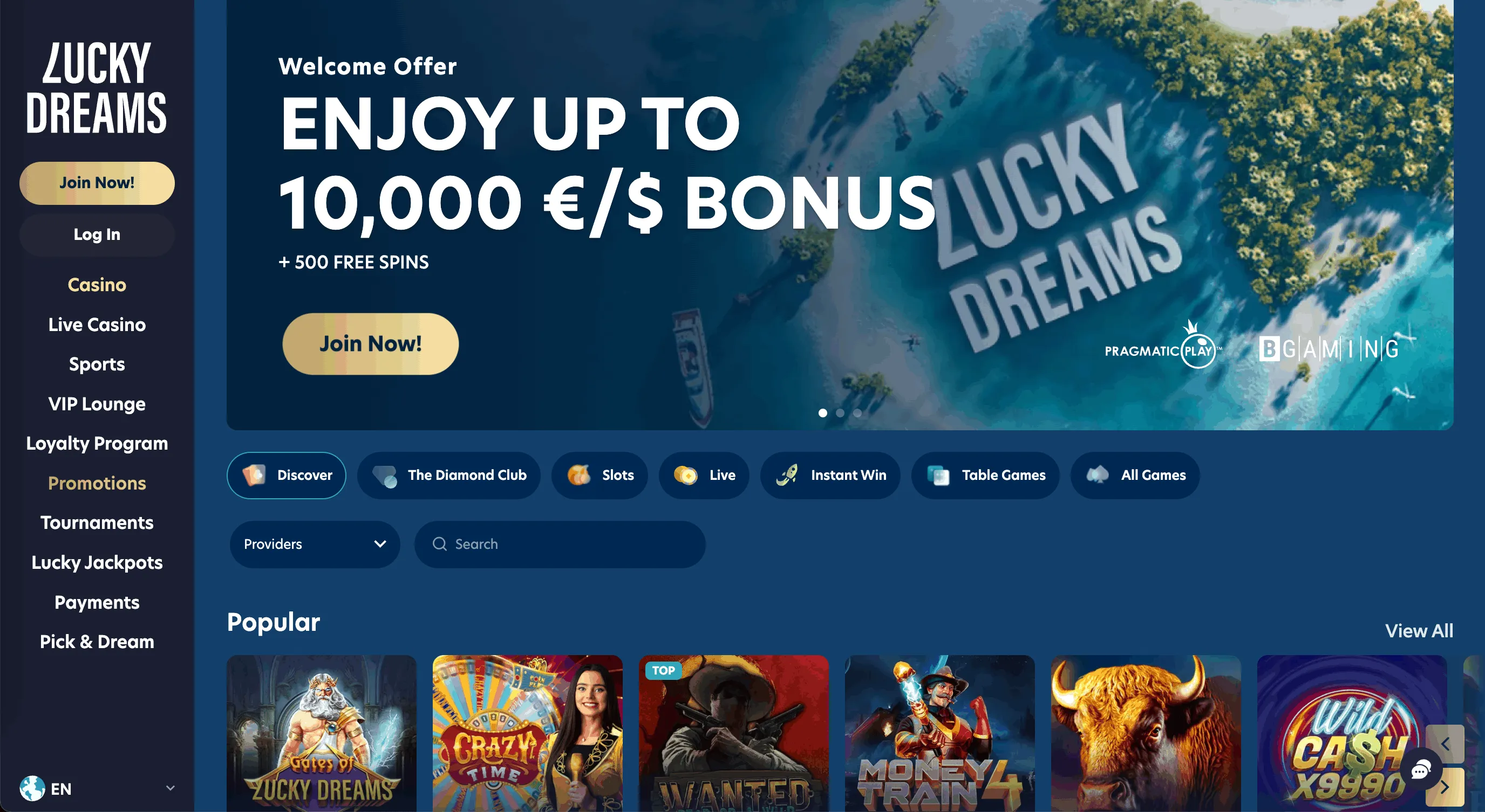 Lucky Dreams Casino Homepage